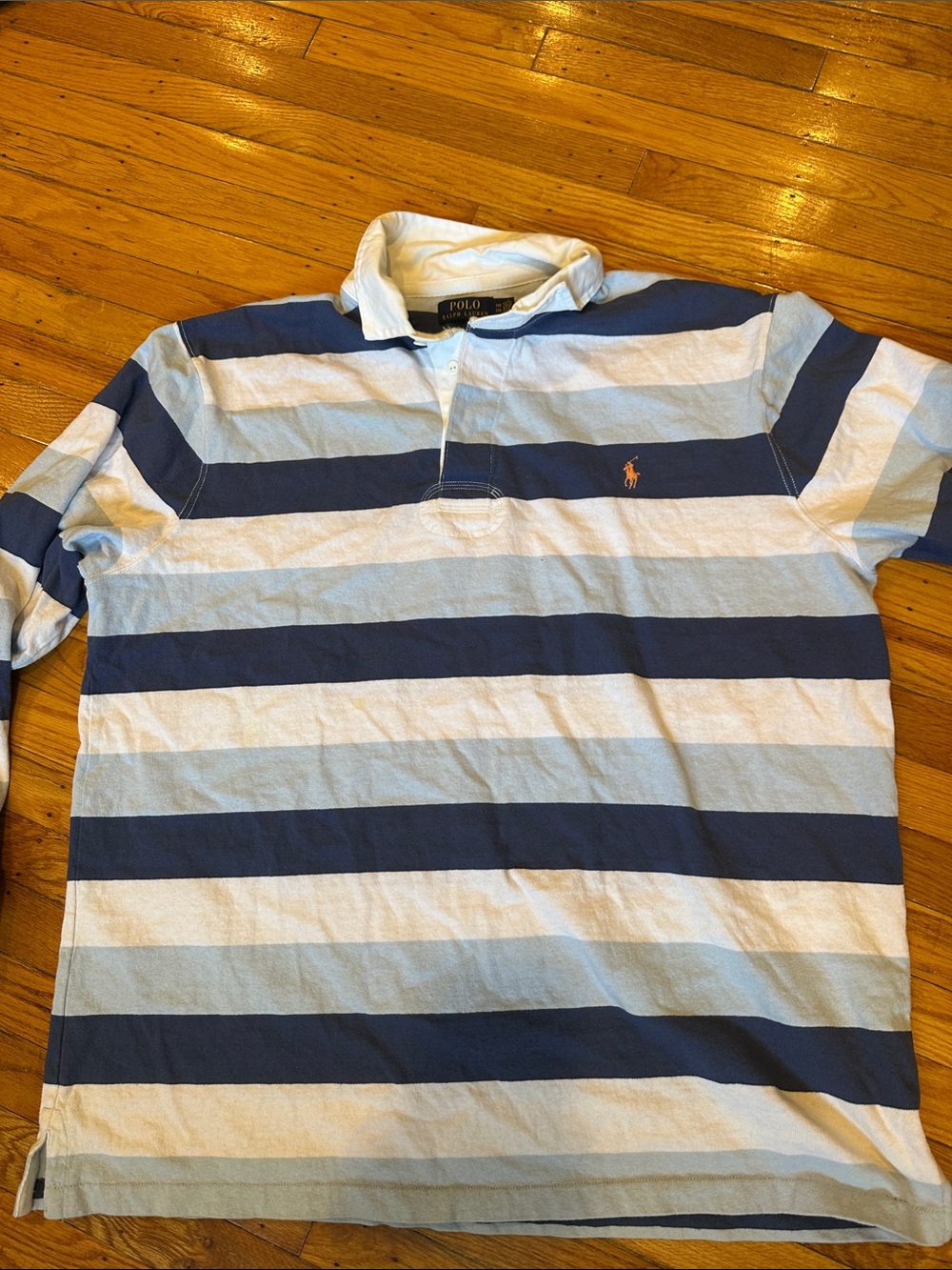 Polo Ralph Lauren Blue & White Striped Rugby Shirt - Picture 2 of 4